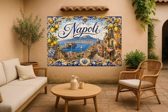 Mural de azulejos de cerámica del Monte Vesubio de Nápoles, decoración de par…