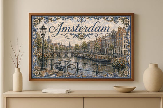 Mural de azulejos de cerámica de Ámsterdam, Países Bajos, decoración de pared… — vista 2