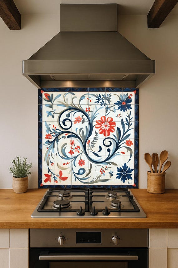 Mural cerámico noruego Rosemaling — vista 2