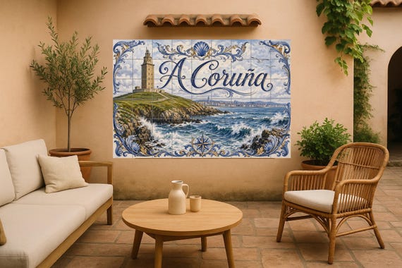 Mural de azulejos de cerámica de la Torre de Hércules de A Coruña, decoración… — vista 3