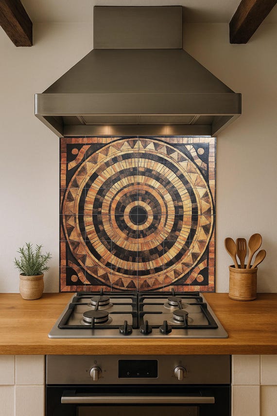 Mural cerámico circular estilo madera — vista 4