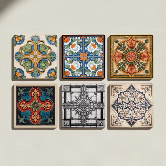 Renaissance Maiolica Ceramic Coaster Set — Posavasos de cerámica y corcho de Cerámicas La Noria