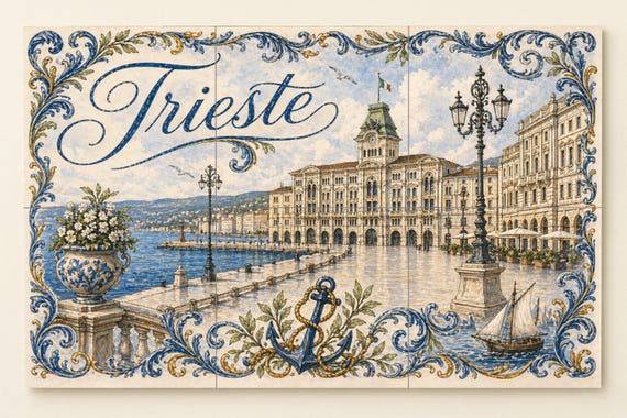 Mural de azulejos de cerámica de Trieste, Italia, arte mural costero del Adri… — vista 4