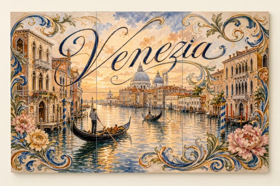 Mural de azulejos de cerámica del Gran Canal de Venecia, decoración romántica…