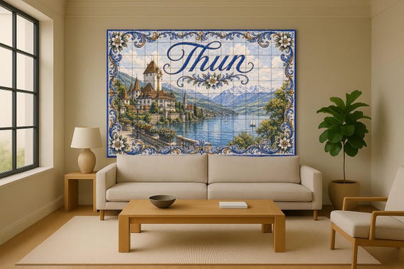 Mural de azulejos de cerámica de Thun, Suiza, decoración de pared para pueblo… — vista 2