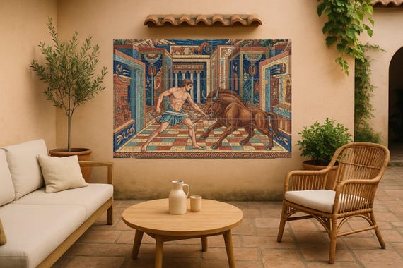 Teseo y el Minotauro — Mural cerámico de Cerámicas La Noria