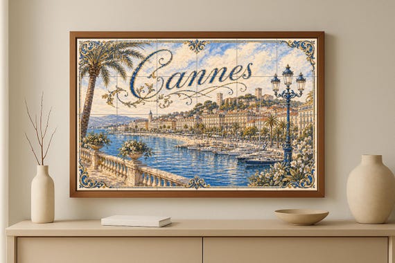 Mural de azulejos de cerámica de Cannes, arte mural de la Riviera Francesa co… — vista 3