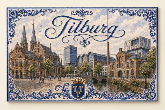 Mural de azulejos de cerámica Tilburg LocHal, arte mural del horizonte de Del…