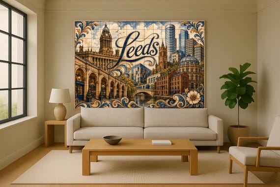 Mural de azulejos de cerámica de Leeds, Inglaterra, arte mural de galería com… — vista 2