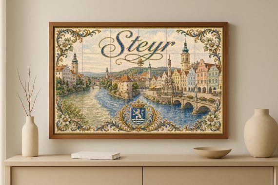Mural de azulejos de cerámica de Steyr, Austria, con decoración de pared euro… — vista 3