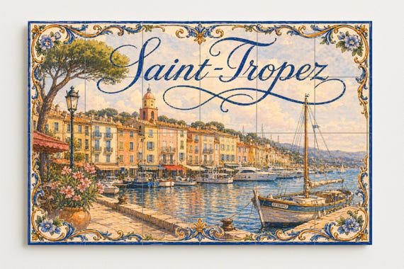Mural de azulejos de cerámica de Saint-Tropez, arte mural de la Riviera Franc… — vista 4