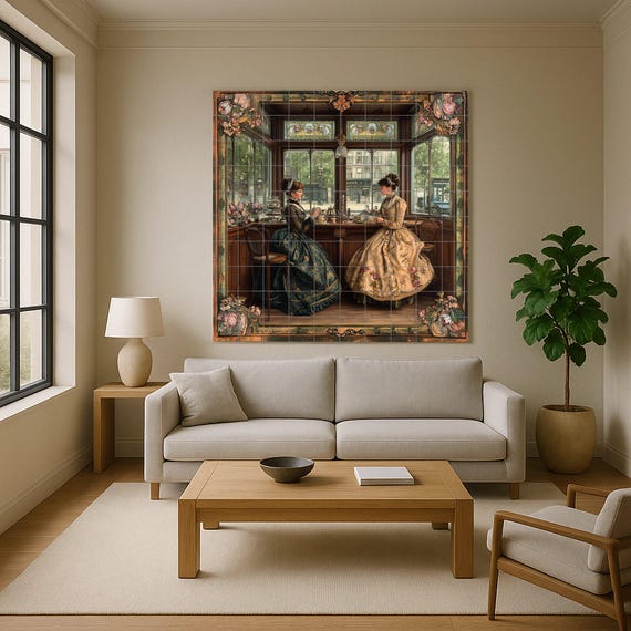 Mural cerámico de salón de té inglés victoriano — vista 2