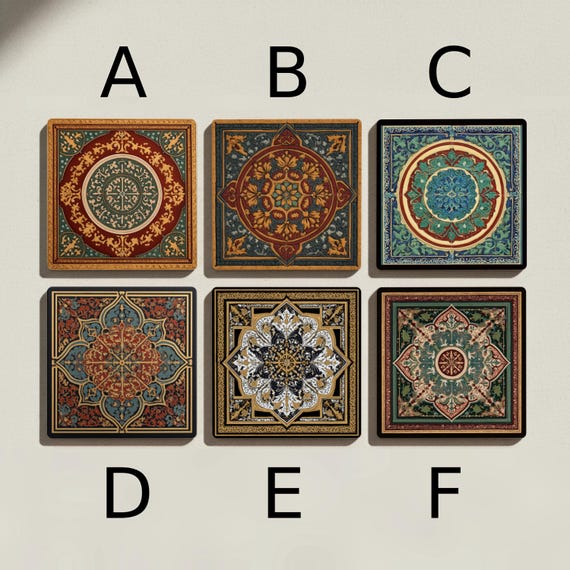 Greco-Roman Mosaic Ceramic Coaster Set — Posavasos de cerámica y corcho de Cerámicas La Noria