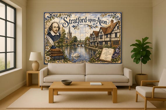 Mural de azulejos de cerámica de Stratford-upon-Avon, arte mural de Shakespea… — vista 2