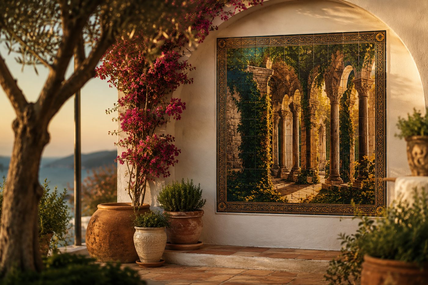Mural cerámico patio mediterráneo